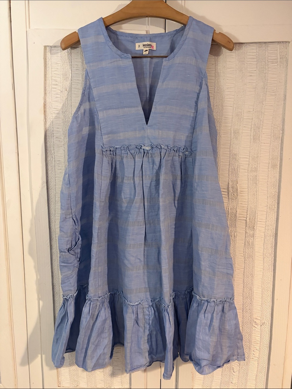 Lemlem blue Nefasi Bib Cotton Blend Sleeveless Dress size M
